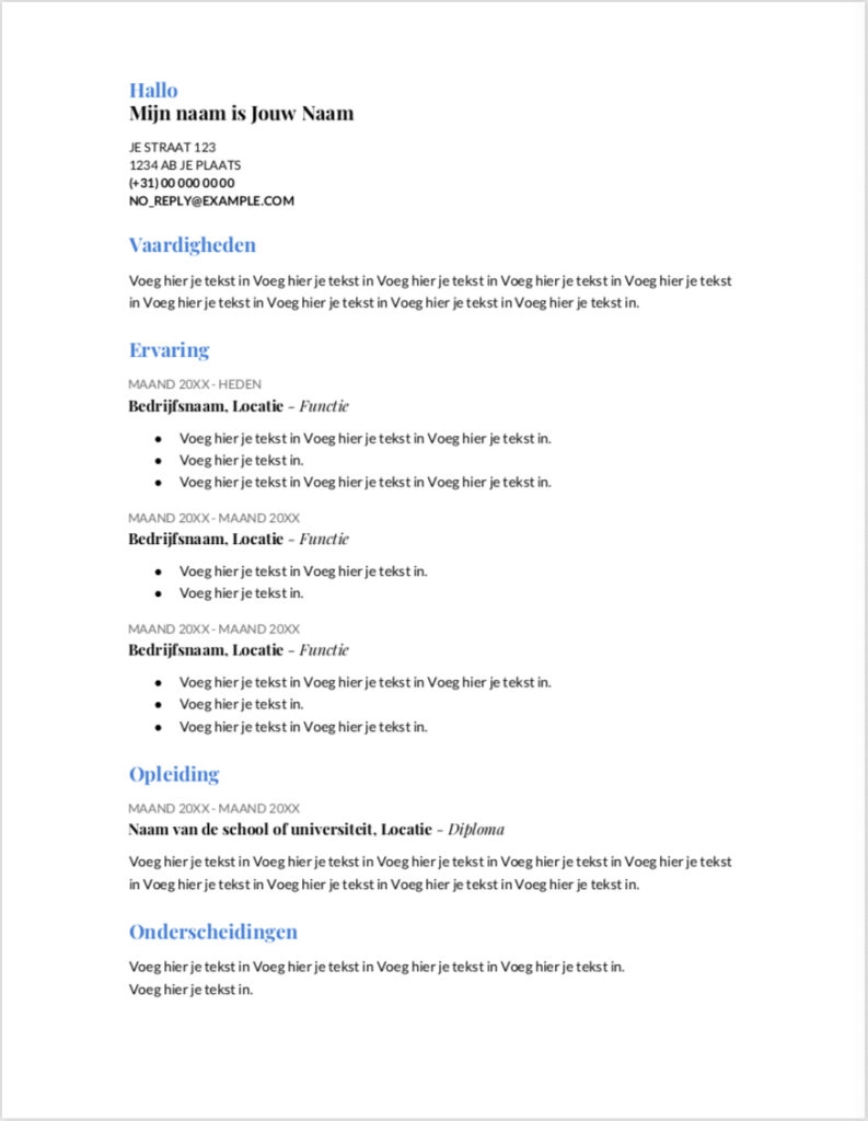 CV Sjabloon Google Docs Template 1