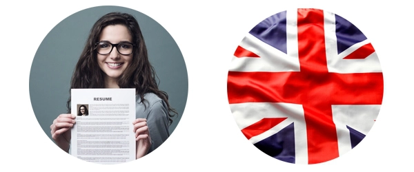 Engelse vlag en meisje met een resume