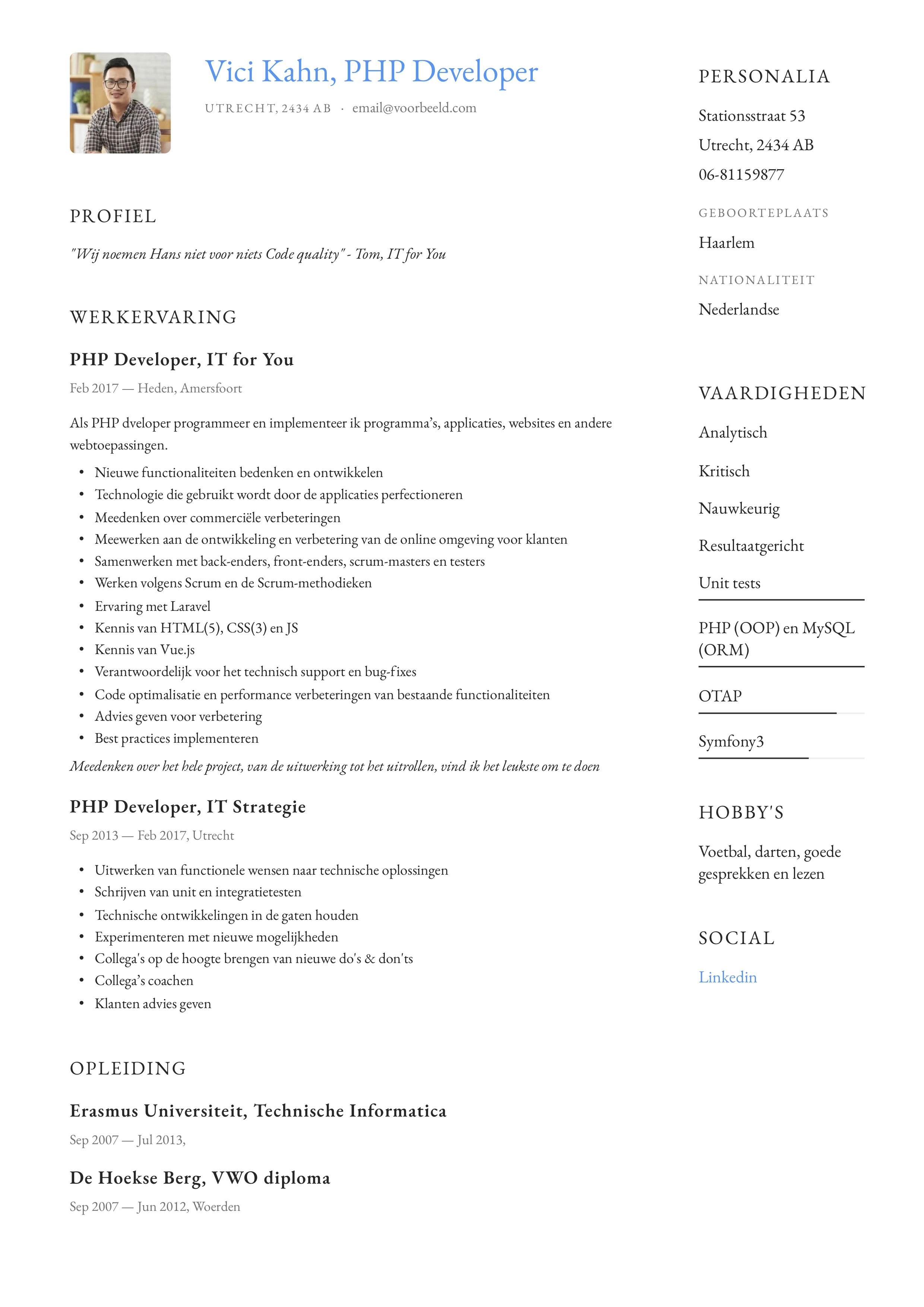 CV Voorbeeld PHP developer