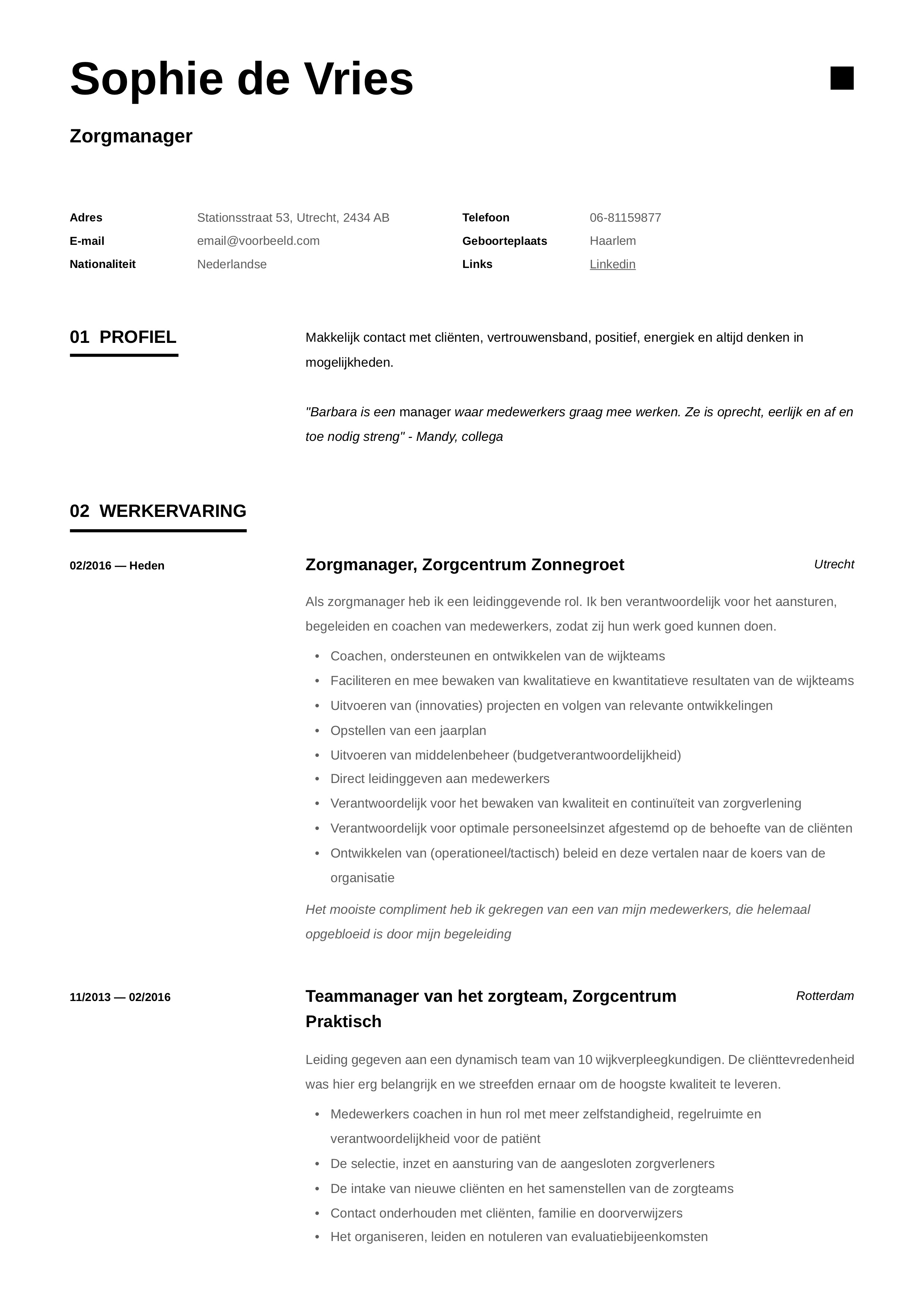 CV Zorgmanager/ Zorgteamleider