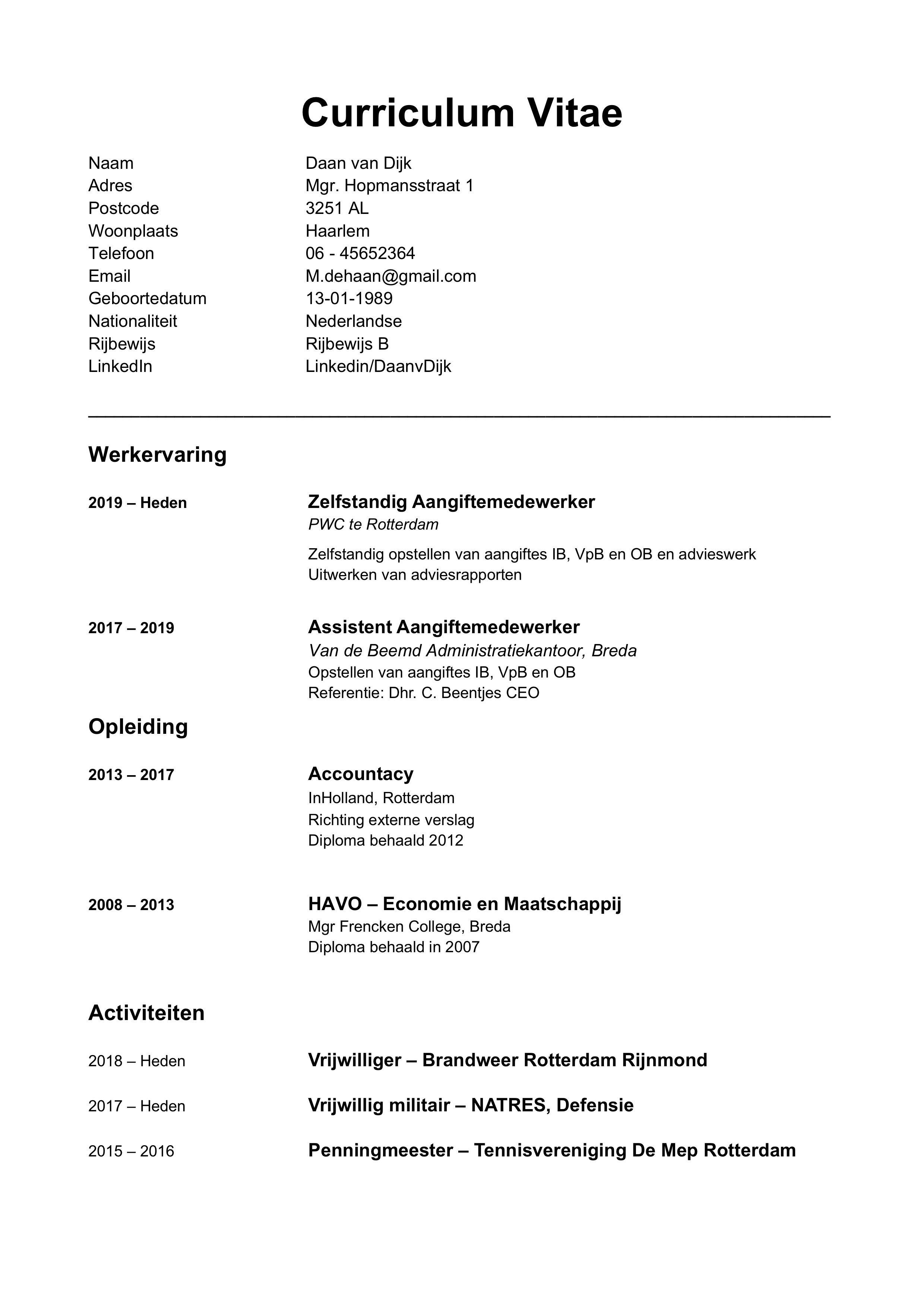 Spiksplinternieuw CV Voorbeeld (2020) & CV Maken | 34+ CV's in Word & PDF DO-75