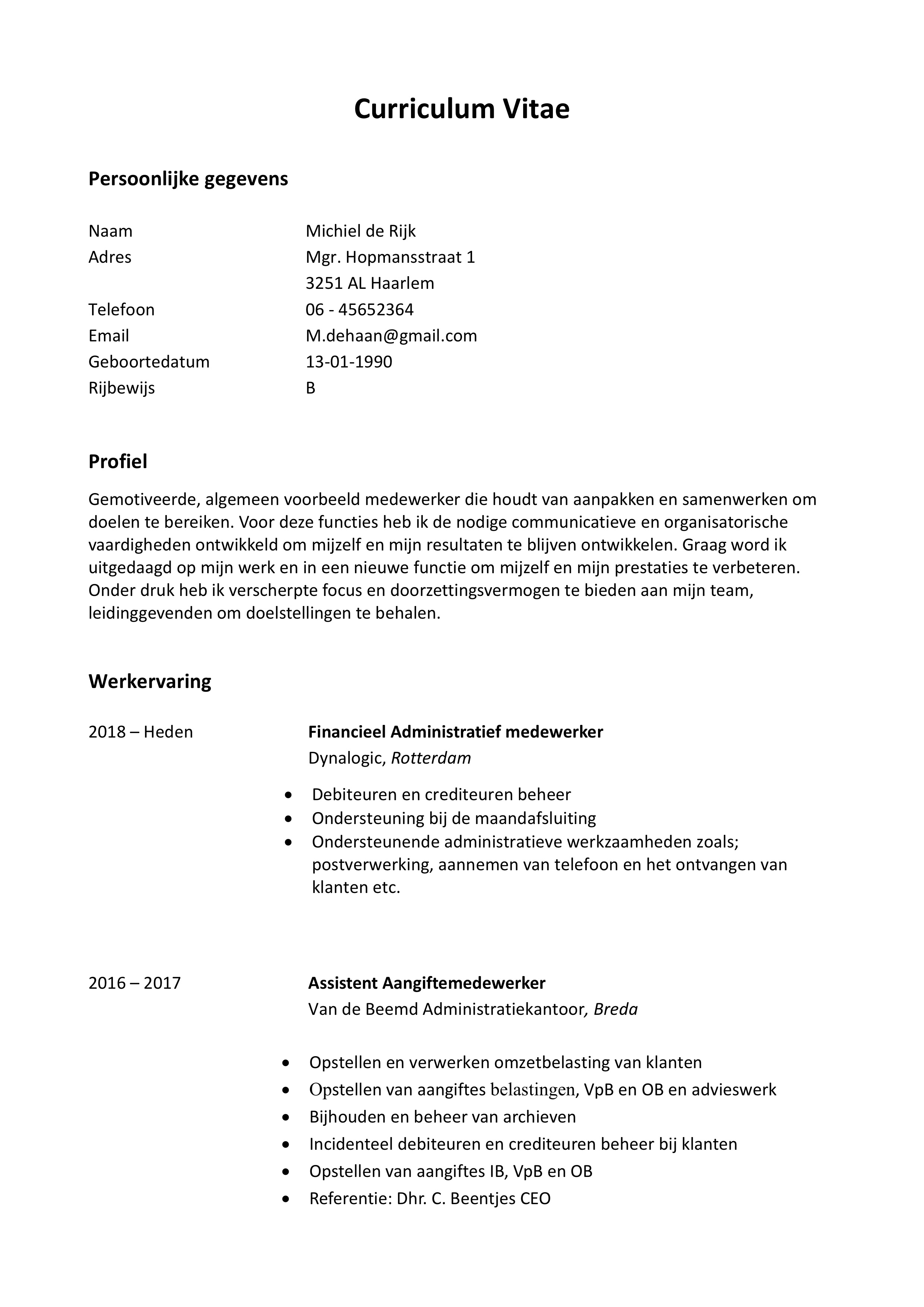 Spiksplinternieuw CV Voorbeeld (2020) & CV Maken | 34+ CV's in Word & PDF PS-57