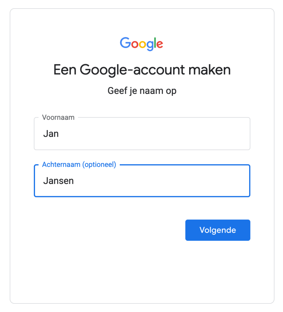 gmail account aanmaken bij Google